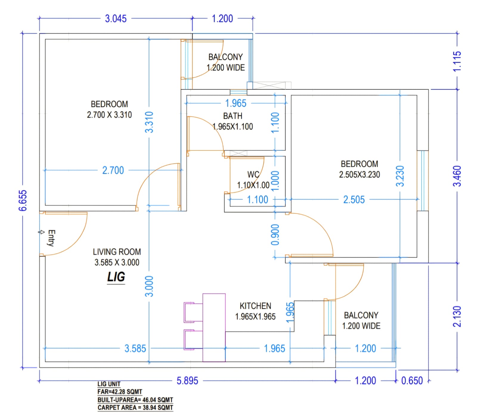 LIG 2BHK Floor Plan